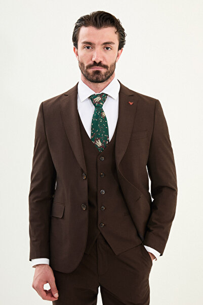 Mcr Plain Slim Fit Mono Collar Classic Men's Suit Dark Brown - 45419.25K