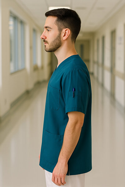 mirach Men's 4-Pocket Nurse and Doctor Scrubs Single Top Uniform Hospital Surgical Gown Comfortable Medical Clothing