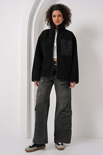 Hiccup Bdart Faux Fur Zipper Closure Oversize Jacket