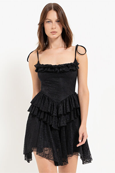 Kikiriki Black Straps Lace Mini Dress