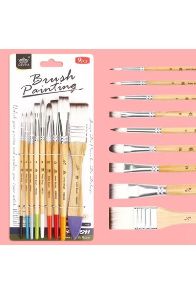 Art Tone 9 Adet Ahşap Saplı Boya Fırçası Seti Akrilik Sulu Guaj ve Yağlı Boya için Çok Yönlü Set Zemin Tuval