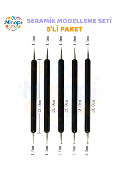 Minopi Seramik Kil Çömlek Şekillendirici 5 li Seramik Modelaj Oyma Seti Heykel Katlama Kalemi Oyma