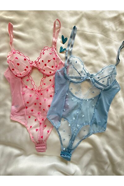 İNKO İÇ GİYİM Κορμάκι με διαφανές κάτω μέρος με κουμπώματα και σχέδιο καρδιάς, 2 τεμάχια