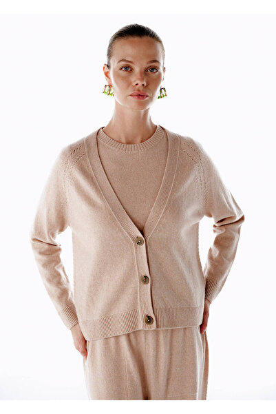 Knitss Kaşmir Triko Hırka Pudra