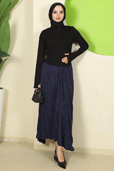 hafsamina Μπλουζάκι με μισό φερμουάρ Μαύρο HM2830