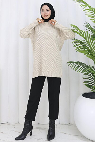 hafsamina Πουλόβερ με λαιμόκοψη με μοτίβο διαμάντια HM2836