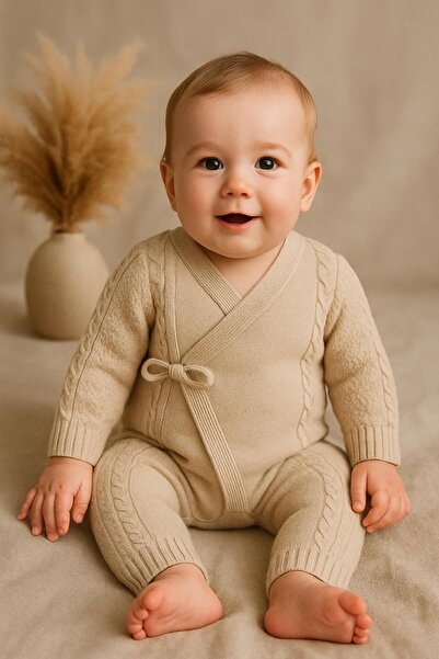 meriç bebe - bütün çocuklar melektir. mrc Seamless Kimono Knitwear Baby Romper with Hair Braid Detail – Unisex, Gift, Newborn