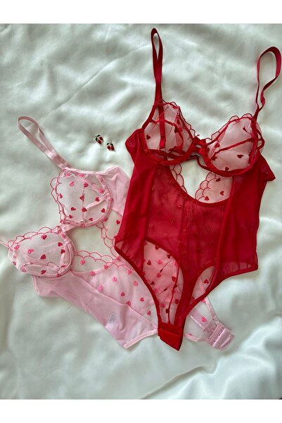 İNKO İÇ GİYİM Κορμάκι με διαφανές κάτω μέρος με κουμπώματα και σχέδιο καρδιάς, 2 τεμάχια