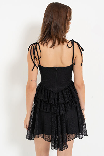 Kikiriki Black Straps Lace Mini Dress