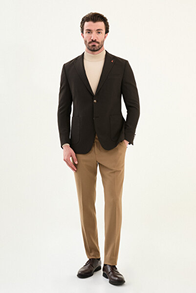 Mcr Plain Slim Fit Mono Collar Pocket Pocket Metal Button Men's Jacket Brown - 41478.25K