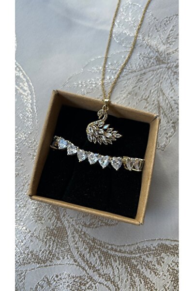 Arbeas Jewelry Taşlı Set (Swar Kolye-Kalpli Su Yolu)