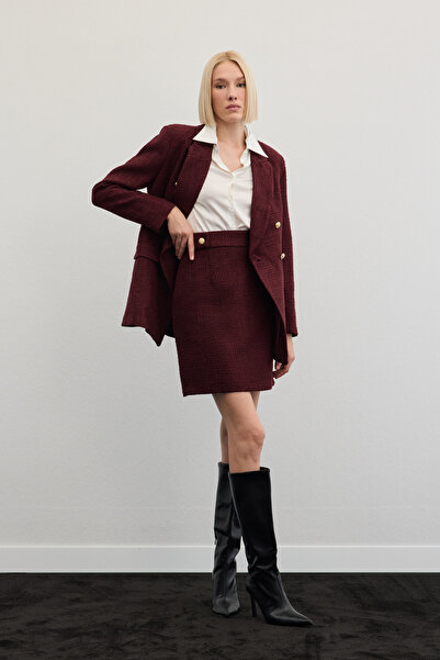 Sateen Mini Boy Tüvit Etek - Bordo