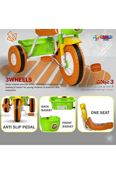 ALBADER دراجات ثلاثية العجلات للأطفال، دراجة ثلاثية العجلات للأطفال الصغار مع سلة مزدوجة، دراجات ثلاثية العجلات للأطفال للاستخدام الداخلي والخارجي