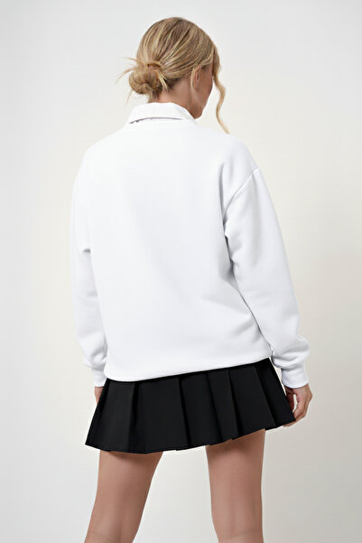 uyguntarz Unisex Leopard Patterned Heart Printed Oversize Crew Neck Sweatshirt