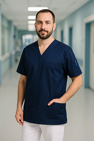 mirach Uniforme pentru bărbați, cu 4 buzunare, pentru asistent medical și medic, uniformă unică, uniformă chirurgicală pentru spital, îmbrăcăminte medicală confortabilă