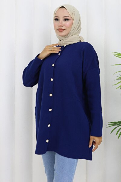 hafsamina Pearl Buttoned Knitwear Cardigan Navy Blue Hm2834