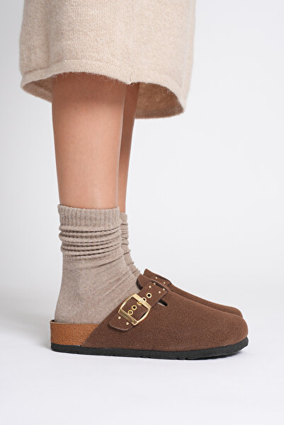 FRZZ Genuine Suede Upper Leather, Studded, Closed Front, Cork Sole Women's Sabo Slippers