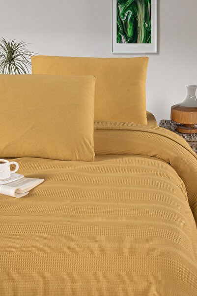 evdehome Pamuk Dual Çift Kişilik Pike Yatak Örtüsü Seti 200x230, Lastikli Çarşaf 160x200, 2 Yastık Kılıf