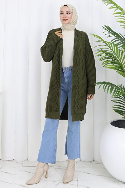 hafsamina Πλεκτό σχέδιο Araboy Knitwear Ζακέτα Χακί HM2837