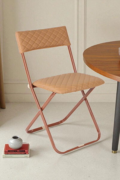 İronika Anatolia Metal Gövdeli Deri Kapitone Sandalye Katlanır Mutfak Bahçe S...