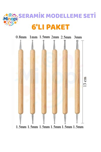Minopi Seramik Kil Çömlek Şekillendirici 6 lı Seramik Modelaj Oyma Seti Heykel Katlama Kalemi Oyma