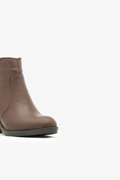 SAYL Γυναικείες μπότες με φερμουάρ από γνήσιο δέρμα καφέ με κοντό τακούνι