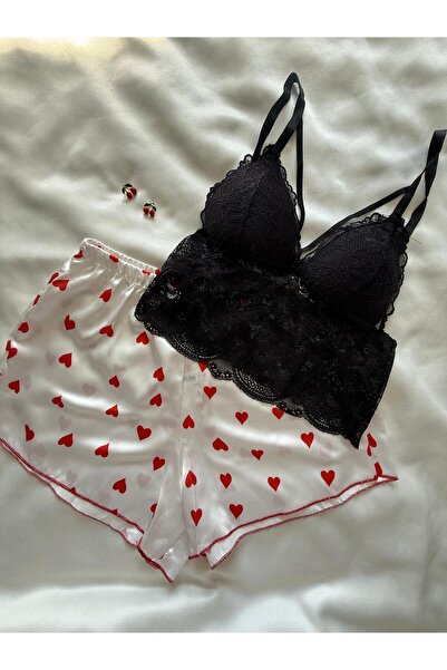 İNKO İÇ GİYİM Bustier Lace Detailed Satin Shorts Set