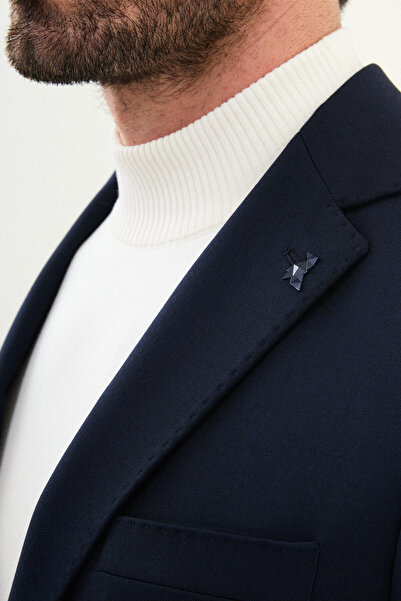 Mcr Plain Slim Fit Mono Collar Pocket Pocket Metal Button Men's Jacket Navy Blue - 41478.25K