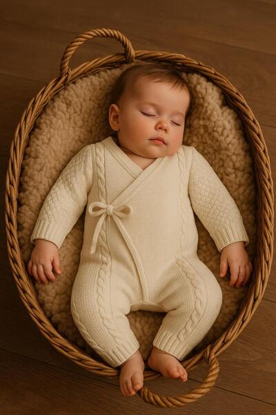 meriç bebe - bütün çocuklar melektir. mrc Saç Örgü Detaylı Dikişsiz Kimono Triko Bebek Tulum – Unisex, Hediyelik, Yenidoğan