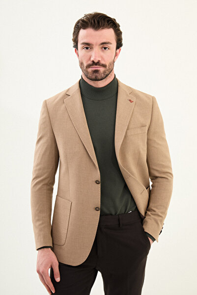 Mcr Plain Slim Fit Mono Collar Pocket Pocket Metal Buttoned Men's Jacket Beige - 41478.25K