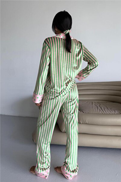 COCCOLARSI Mix Retrò Pudra Yeşil Kadife Uzun Pijama Takımı