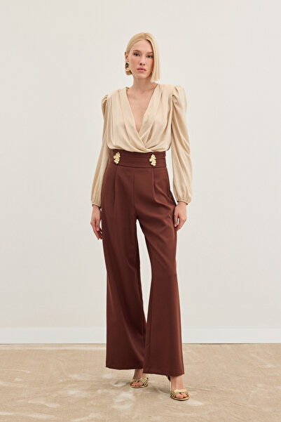 Sateen Штани з поясом - Кава