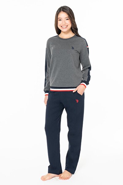 U.S. Polo Assn. Kadın 2 İplik Kışlık Uzunkol Düz Paça Ev Giyim Pijama Takım