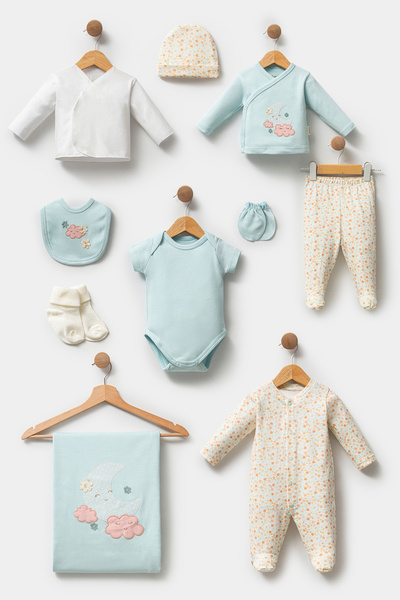 mini mia طقم خروج من المستشفى للمواليد الجدد من بيبيتوف - 10 قطع، 100% قطن، و...