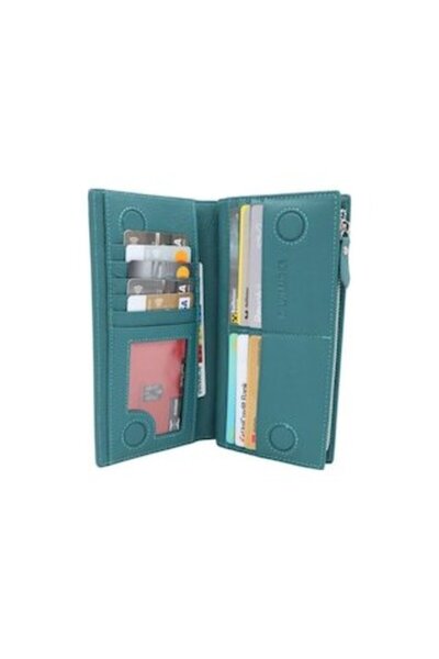 HASSION Women's Wallet Leather B01, Blue Green