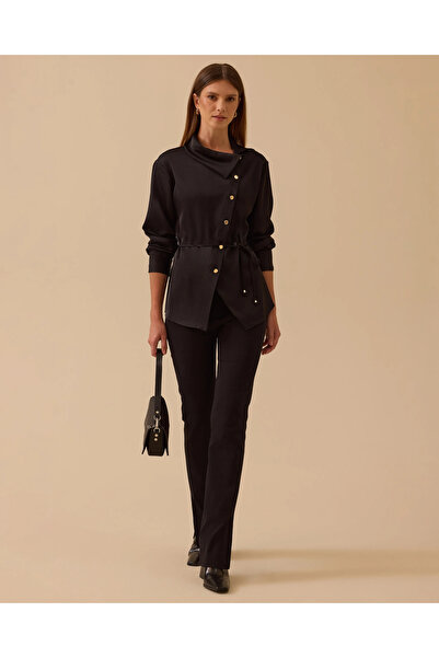 SEÇİL Asymmetric Buttoned Belted Shirt