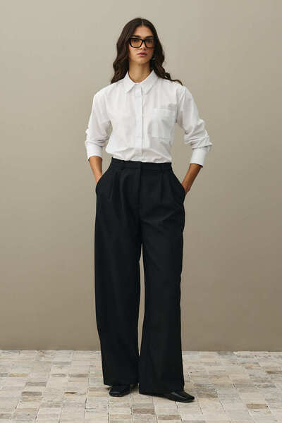 Fahhar Draped Palazzo Trousers Black