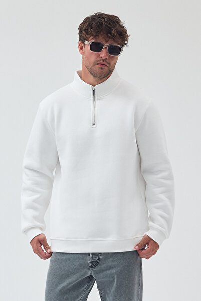 VEK Half Zipper Stand Collar Regular Comfortable Fit Sweatshirt 3 Thread Raised