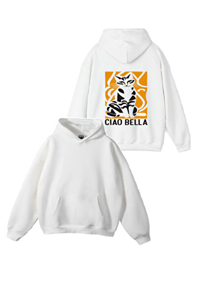 Sebesta Fashion New Season Ciao Bella Printed 3 Yarn Cotton Hooded Sweatshirt