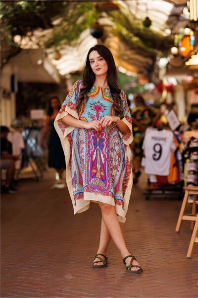 Miss Boheme Turquoise Color Floral Patterned Loose Tunic