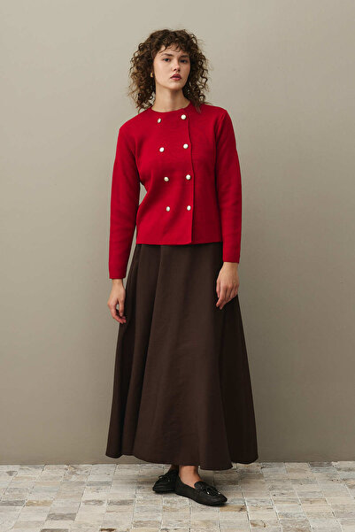 Fahhar سترة قصيرة بأزرار مزدوجة باللون الأحمر