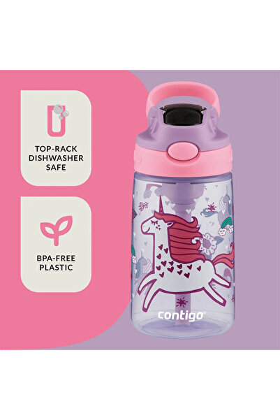 teknotrust Contigo Kids Aubrey Çocuk Suluk 414 ml – Sızdırmaz, Kolay Temizlenebilir, Unicorn Desenli