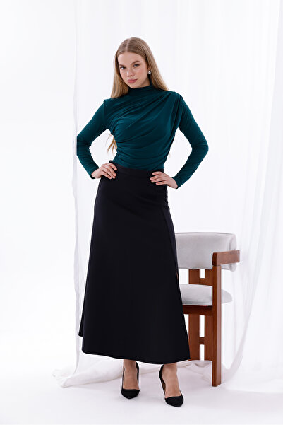 ASLINUR Kadın Yırtmaçlı Vazo Günlük Tesettür Siyah Etek