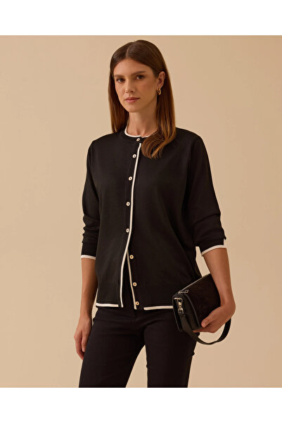 SEÇİL Biye Detaylı Düğmeli Triko Hırka