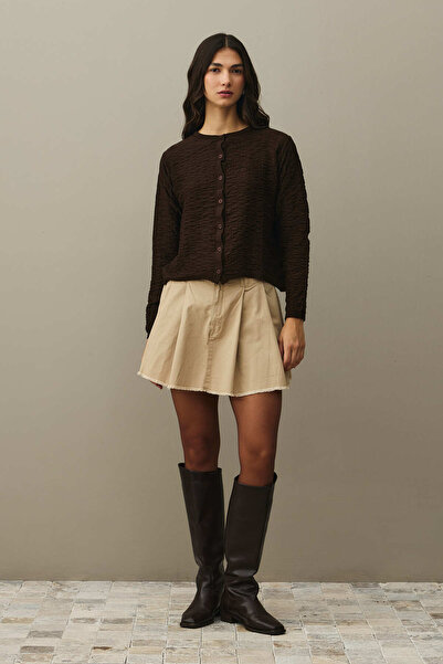 Fahhar Büzgülü Viscone Hırka Kahverengi