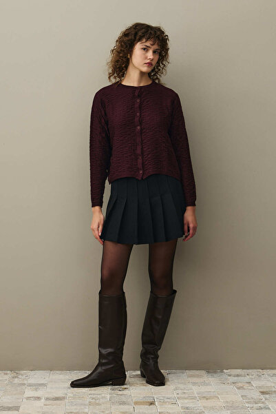 Fahhar Büzgülü Viscone Hırka Bordo