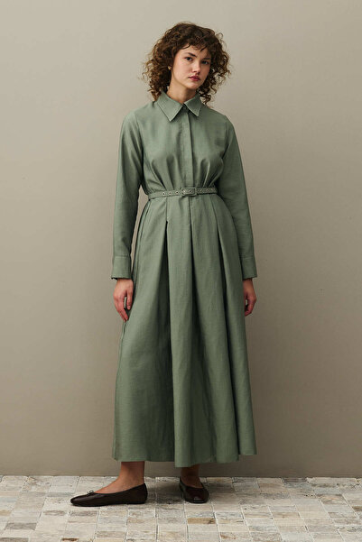 Fahhar Pens Detailed Dress Khaki