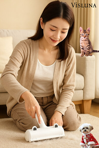 VİSLUNA Συλλέκτης χνούδιας διπλής όψης με θάλαμο για τρίχες γάτας, σκύλου, συλλέκτης τρίχας, πουλόβερ, ρούχα, χαλί, στρώμα, συλλέκτης τρίχας