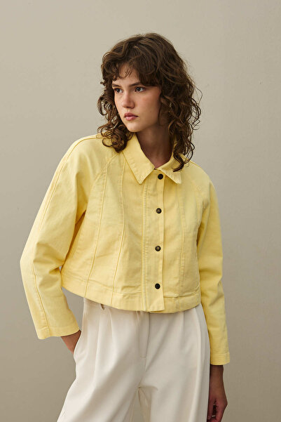 Fahhar Godeli Crop Denim Jacket Yellow