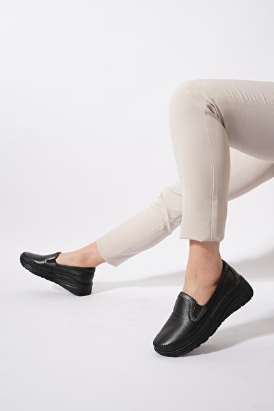 Moda Pie Klomest Elastic Women's Genuine Leather Shoes Black Skin